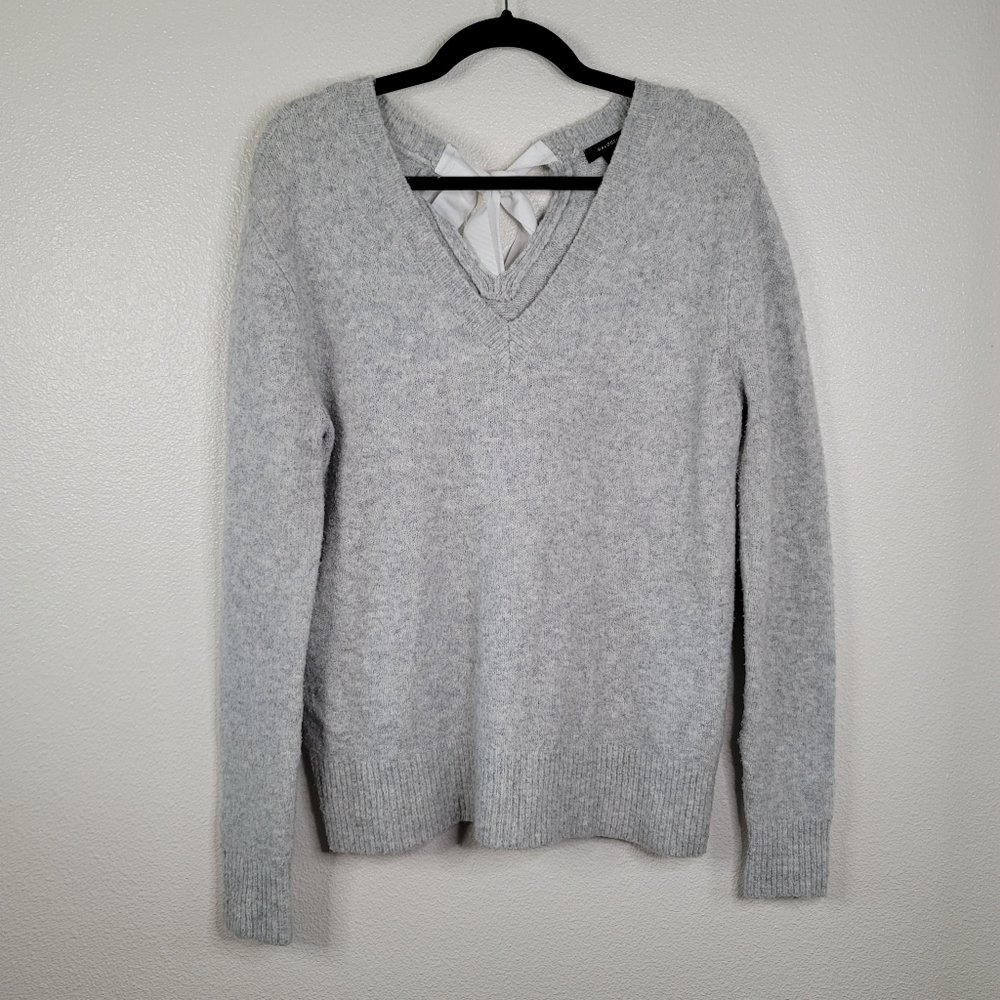 Halogen Wool Blend V Neck Bow Tie Back Sweater